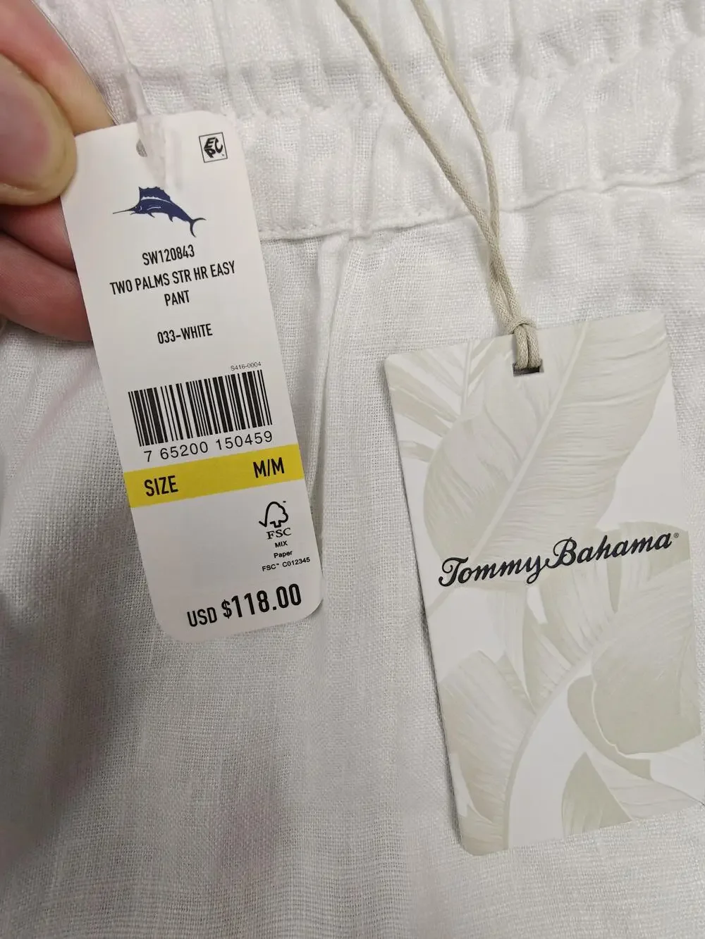 Tommy Bahama Pants Mens Medium White Linen Chino Relaxed Drawstring Two Palms
